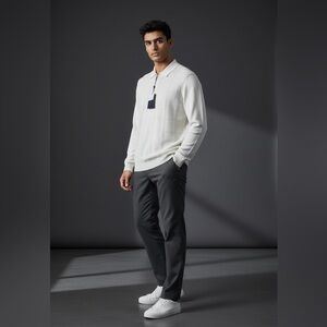 Porter & Ash Golf Preppy Sleeve 1/4 Zip Fine Cotton Polo Sweater Men‎ S Ivory